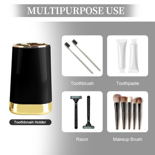 Bathroom Accessories Set, 2Piece Black and Gold Bathroom Accessories Include Soap Dispenser and Toothbrush Holder for Modern Bathroom Decor
