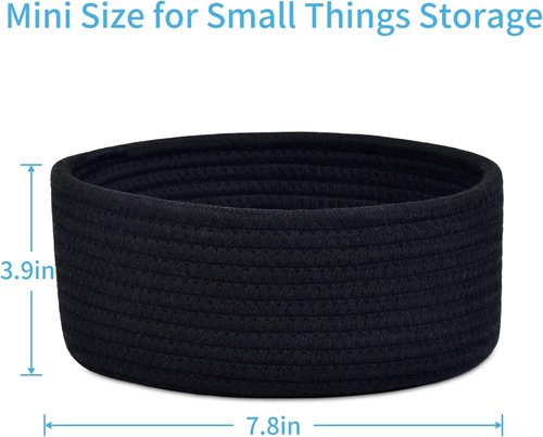 ABenkle Small Woven Basket - Decorative Cotton Rope Storage Bin for Toys, Spa, Socks | Round Design