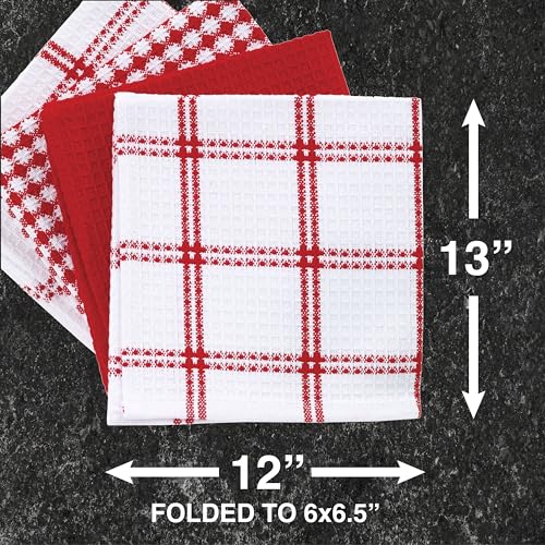 T-Fal Premium Waffle Dish Cloths - 100% Cotton, 8-Pack, Red