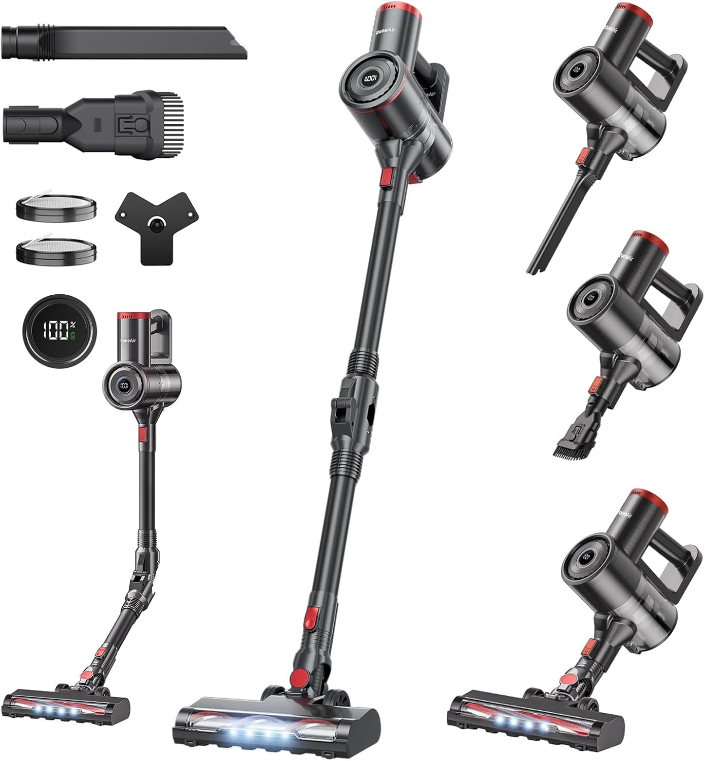 RONEAIR Cordless Vacuum Cleaner - Powerful 40Kpa Suction, Self-Standing Design | 45 Mins Runtime for Pet Hair & Hard Floors