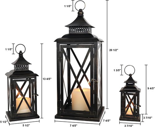 **DECORKEY Lanterns - Vintage Metal Frame Candle Holders for Indoor & Outdoor Decor | 3PCS (20”, 13”, 9”)**