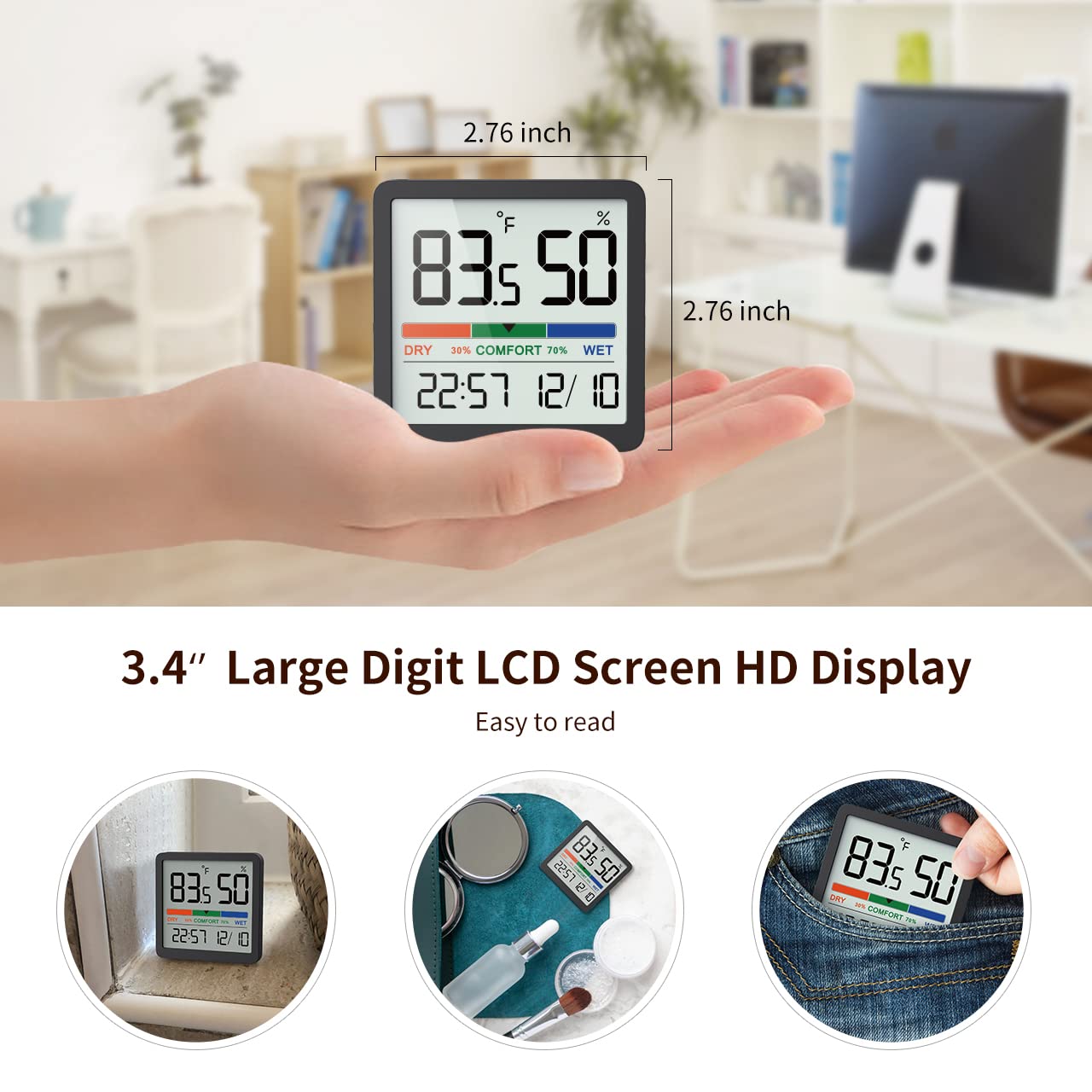 VOCOO Humidity Gauge Indoor Thermometer - Digital Indoor Humidity Sensor Room Thermometer with Temperature Humidity Monitor, Accurate Hygrometer Temp Meter for Home Greenhouse Wine Cellar
