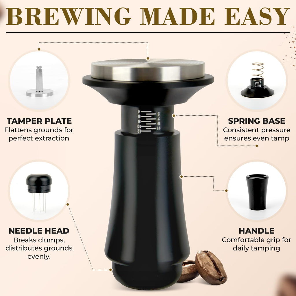 2-in-1 Espresso Tamper & WDT Stirrer Tool – 53mm Coffee Tamper with 10 Extra Needles (0.25mm & 0.4mm) – Stainless Steel Dual Sided Distributor for Even Extraction & Barista Quality Espresso (53 mm)
