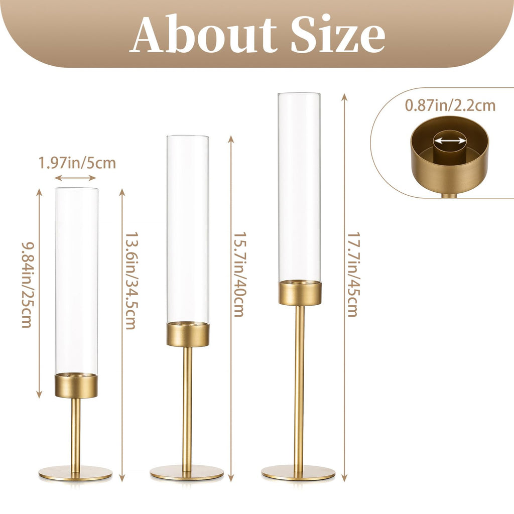 Sziqiqi Hurricane Candle Holders for Wedding: 6 Pcs Gold Candlestick Holders Table Centerpiece - Taper Candle Sticks Holder for Christmas Party