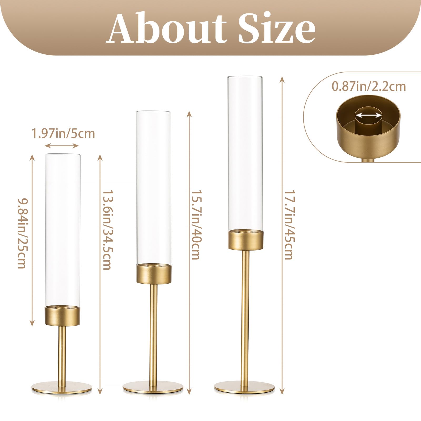 Sziqiqi Hurricane Candle Holders for Wedding: 6 Pcs Gold Candlestick Holders Table Centerpiece - Taper Candle Sticks Holder for Christmas Party