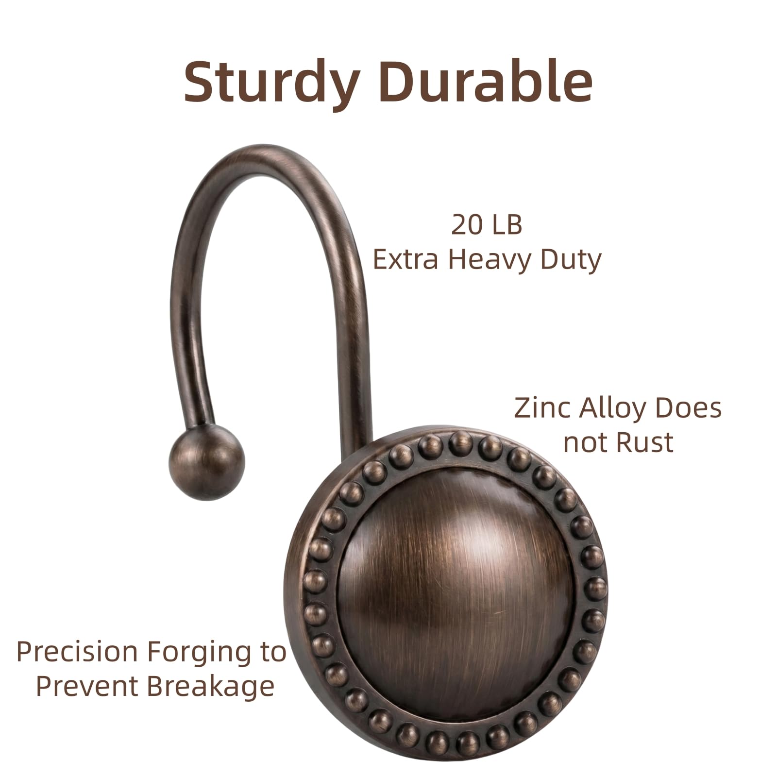 PSPFTN 12-Piece Set of Shower Curtain Hooks，Metal Decorative Rings， Anti-Rust Circular Design，Heavy Duty Design (Bronze)