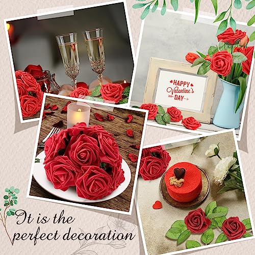 Artificial Burgundy Roses Bulk 250 Pcs Fake Flowers with Stems for Weddings & Decor
