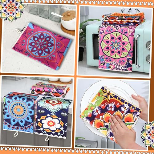 Bohemian Floral Kitchen Towels Set of 2 - Absorbent Cotton Dish Cloths