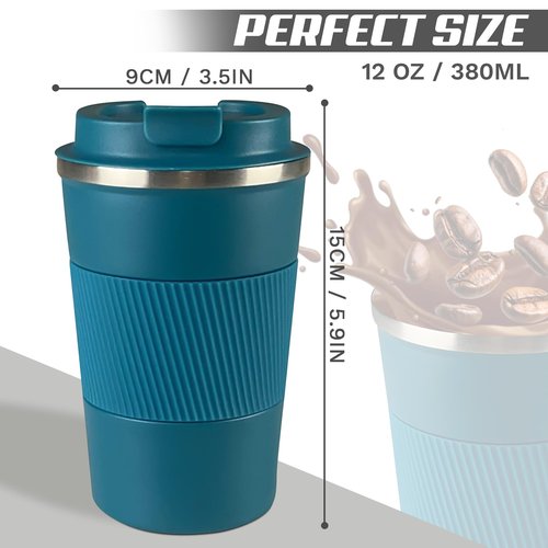 SPLMIFA Vacuum-Insulated Stainless Steel Travel Coffee Mug, Leak-Proof Reusable Coffee Cup with Lid - Keep Hot & Cold Drinks for Hours, Durable Insulated Tumbler for Men & Women(3rd-Blue, 12OZ)