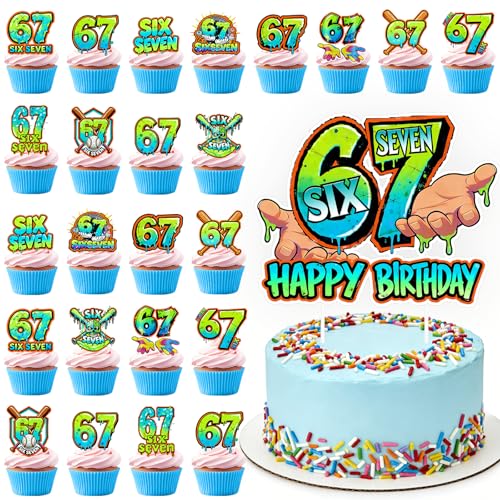 24pc 67 Meme Birthday Cake & Cupcake Topper Set - Green Multi-Colored