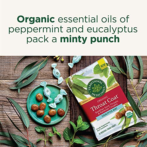 Traditional Medicinals Organic Throat Coat Lozenges Eucalyptus Mint, Pack of 1