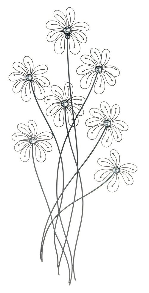 Deco 79 Metal Floral Home Wall Decor 3D Wire Wall Sculpture with Crystal Embellishments, Wall Art 40" x 19" x 1", Black