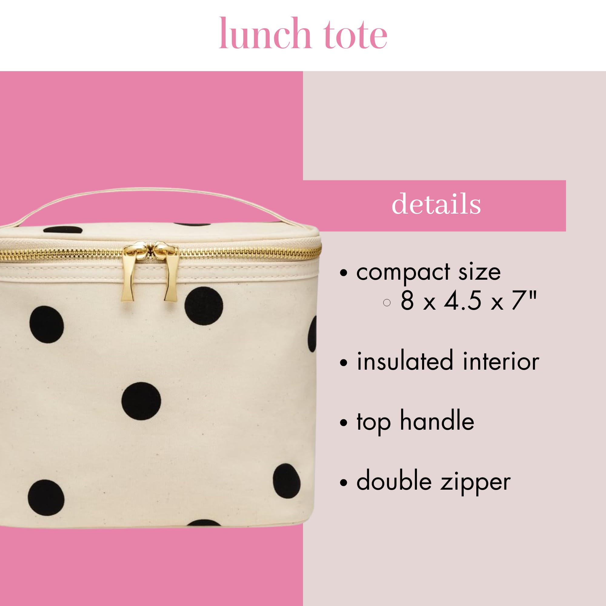 kate spade new york Insulated Lunch Tote, Small Lunch Cooler, Cute Lunch Bag for Women, Thermal Bag with Double Zipper Close and Carrying Handle, Large Deco Dot