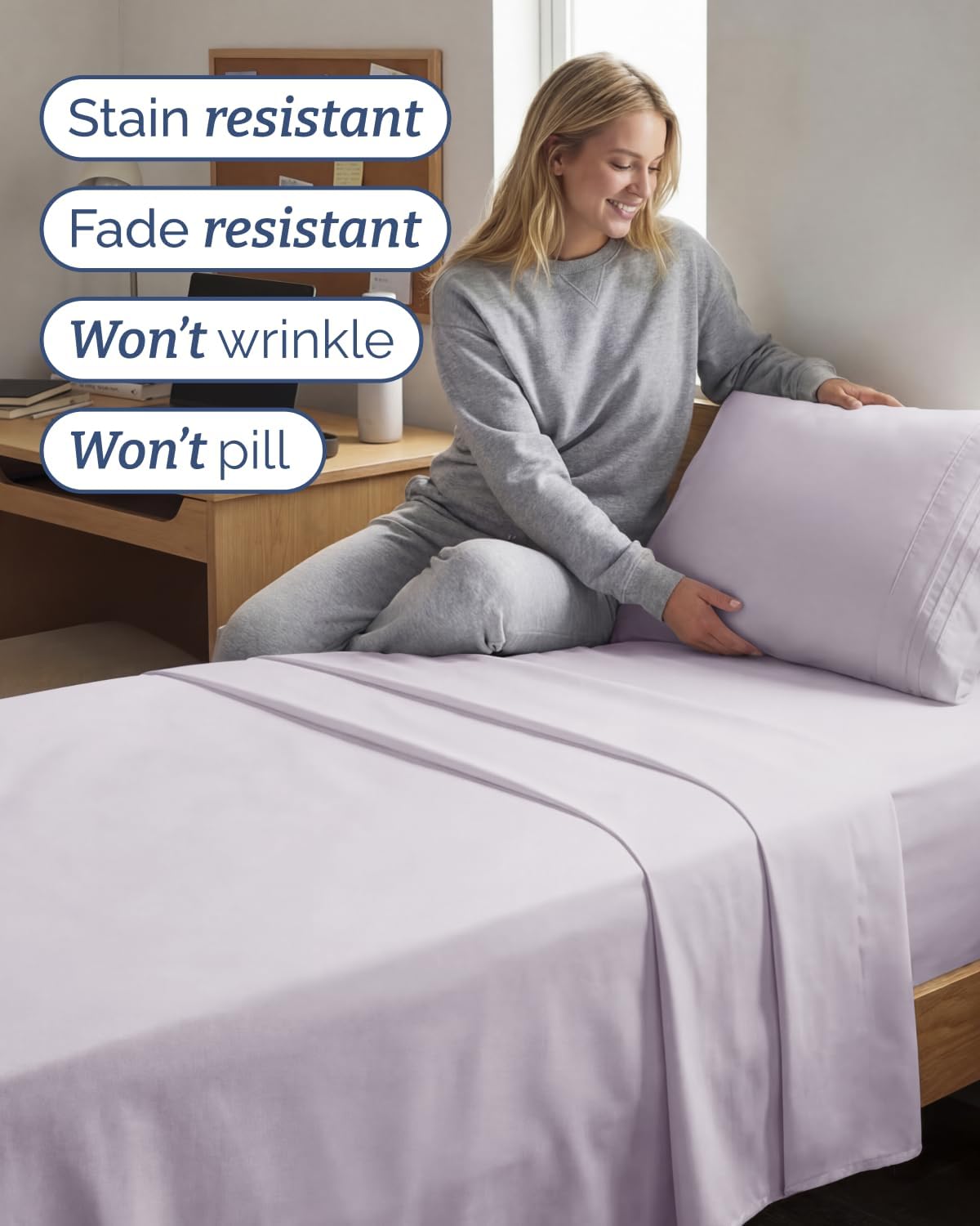 Skiennix Twin XL Sheet Set - Comfy Cooling Bed Sheets - Luxury Bedding in Light Lavender - Deep Pockets & Wrinkle-Free