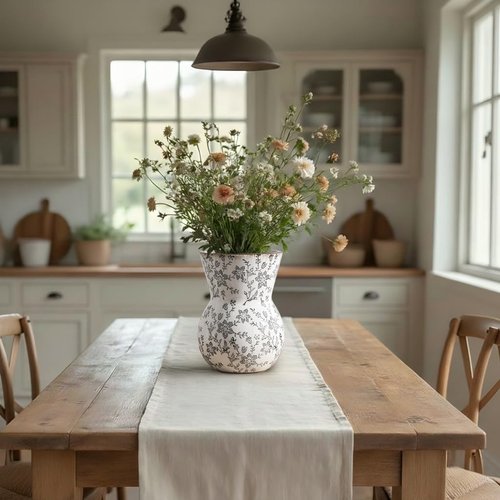 JIEMEI HOME Kitchen Utensil Holder, 7.56" Ceramic Large Rustic Utensil Crock for Countertop, Farmhouse Cooking Tool Organizer, Spatula Holder For Kitchen Decor, Gray Floral