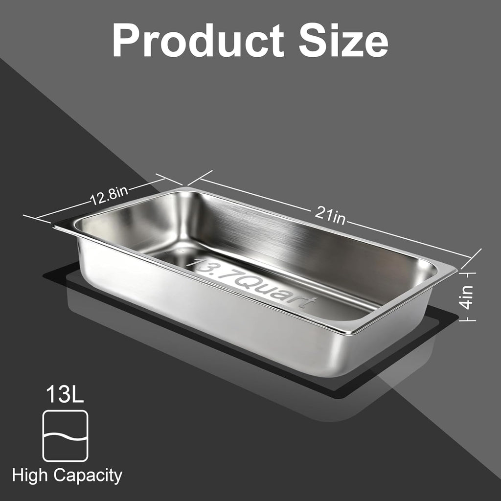 VOISEN Hotel Pans - 2 Pack Full Size 1/1 Steam Table Pans with Lids | 4" Deep, 1.2mm Thick for Catering