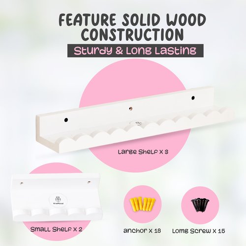 Nursery Book Shelves, 5-Pack Wood Floating Book Shelves for Wall,16.5 Inch Scalloped Wall Shelves, Kids Bookshelf for Bedroom,Bathroom,Kitchen,Kids, Toddler Room, Toy and Nursery Decor Storage(White)
