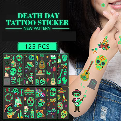 Felico Luminous Day of the Dead Temporary Tattoos - Glow in the Dark