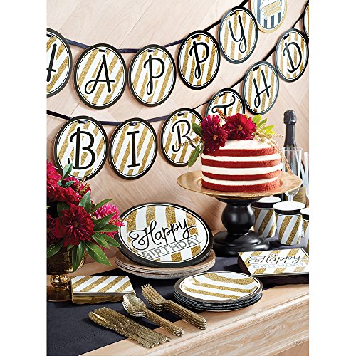7-Inch Black and Gold Paper Dessert Plates - 8 Count