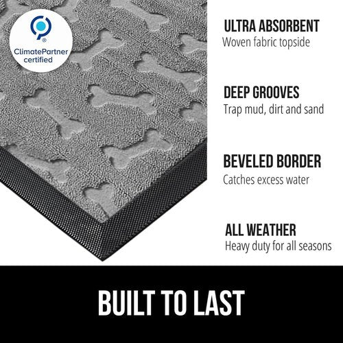 GORILLA GRIP Waterproof All-Season WeatherMAX Doormat - 35x23, Natural Rubber, Easy Clean, Light Gray Bones