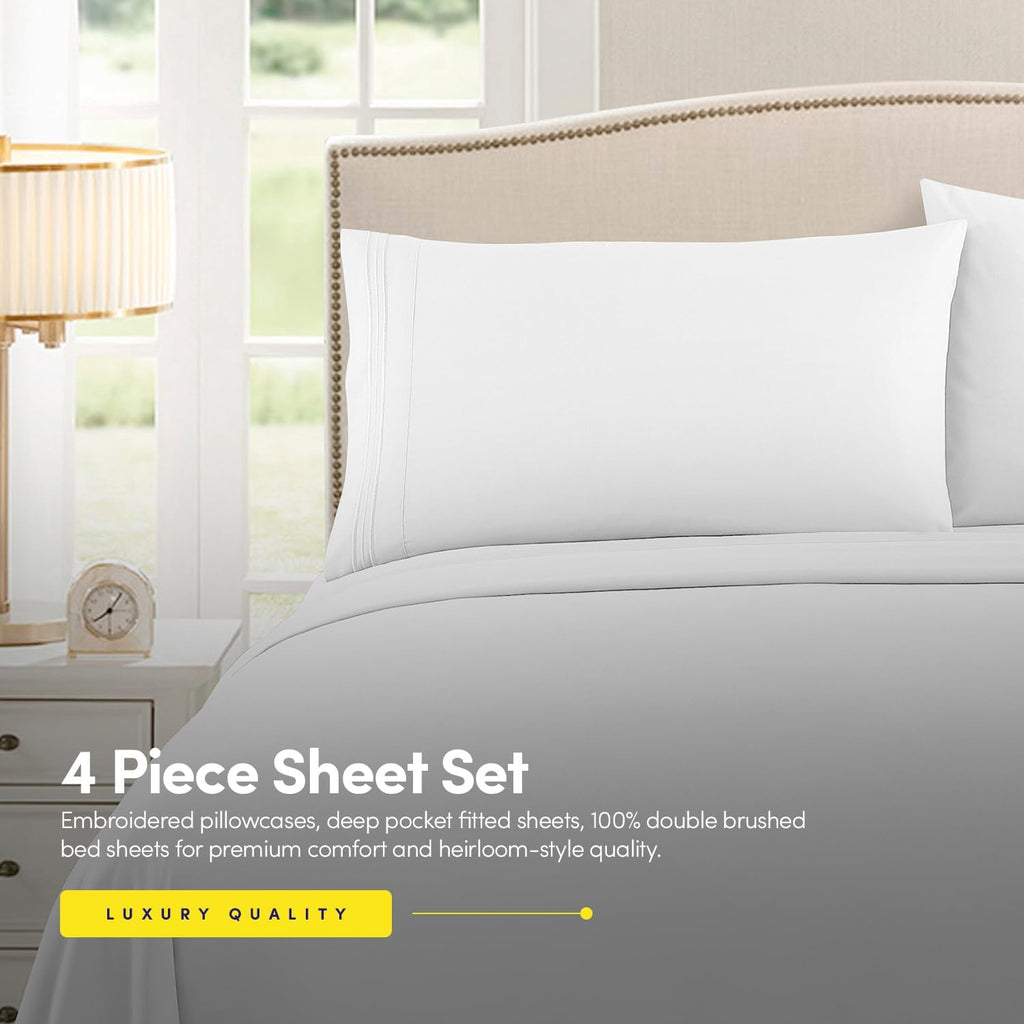 Skiennix Queen Sheet Set - Luxury White Hotel-Quality Bed Sheets with Extra Soft Pillowcases | Deep Pocket Design