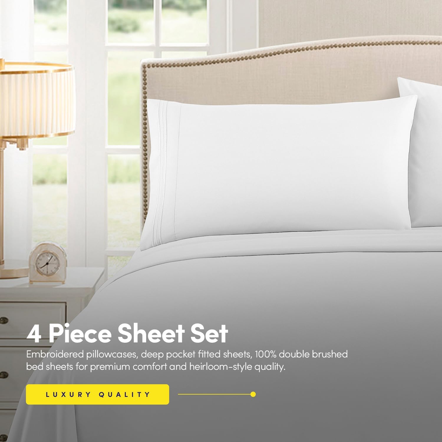 Skiennix Queen Sheet Set - Luxury White Hotel-Quality Bed Sheets with Extra Soft Pillowcases | Deep Pocket Design