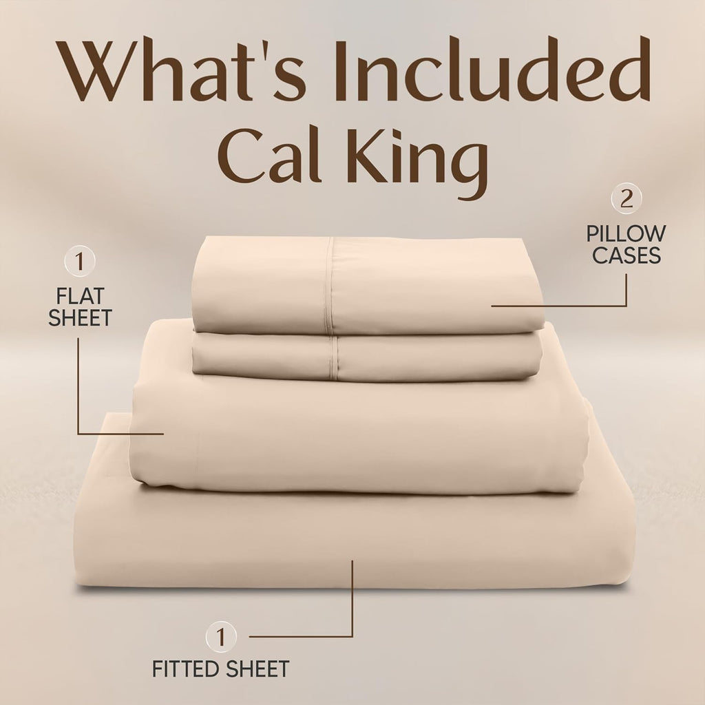 Utopia Bedding California King Sheet Set - Soft, Breathable Microfiber, 4-Piece in Beige | Oeko-Tex Certified