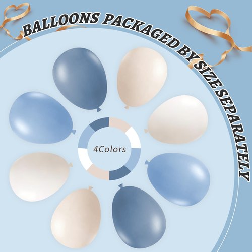 412Pcs Dusty Blue White Sand Balloon Arch Garland Kit,18 12 10 5 Inch Slate Fog Baby Blue Macaron Blue Sand White for Birthday Baby Shower Wedding Bridal Gender Reveal Decorations