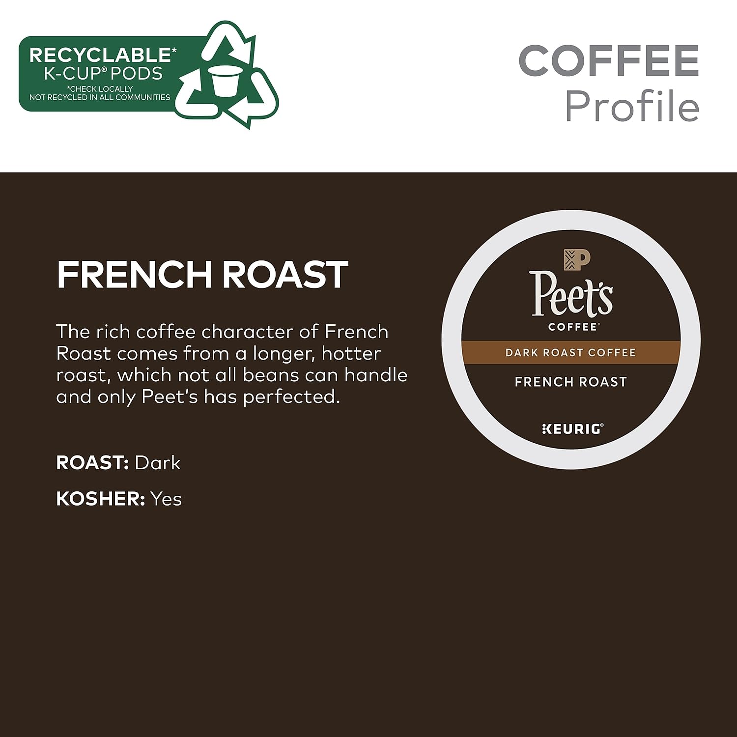 Peet's Coffee French Roast K-Cup Pods - Dark Roast, 22 Count for Keurig Coffee Makers