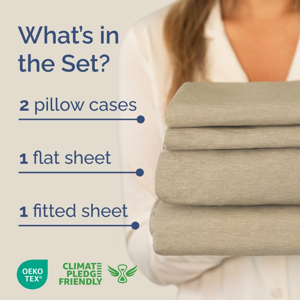 Skiennix Full XL Bed Sheet Set - Soft, Breathable & Cooling 4-Piece Luxury Bedding - Deep Pockets, Fade & Wrinkle Free in Heathered Beige