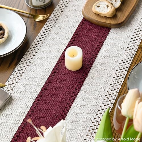 Red Farmhouse Rustic Christmas Table Runner 12x90 Inch - Polyester Cotton