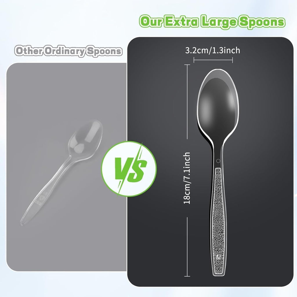 Skiennix Extra Heavy Duty Plastic Forks & Spoons Set - 120 Count, Heat Resistant & BPA Free, Clear Disposable Utensils