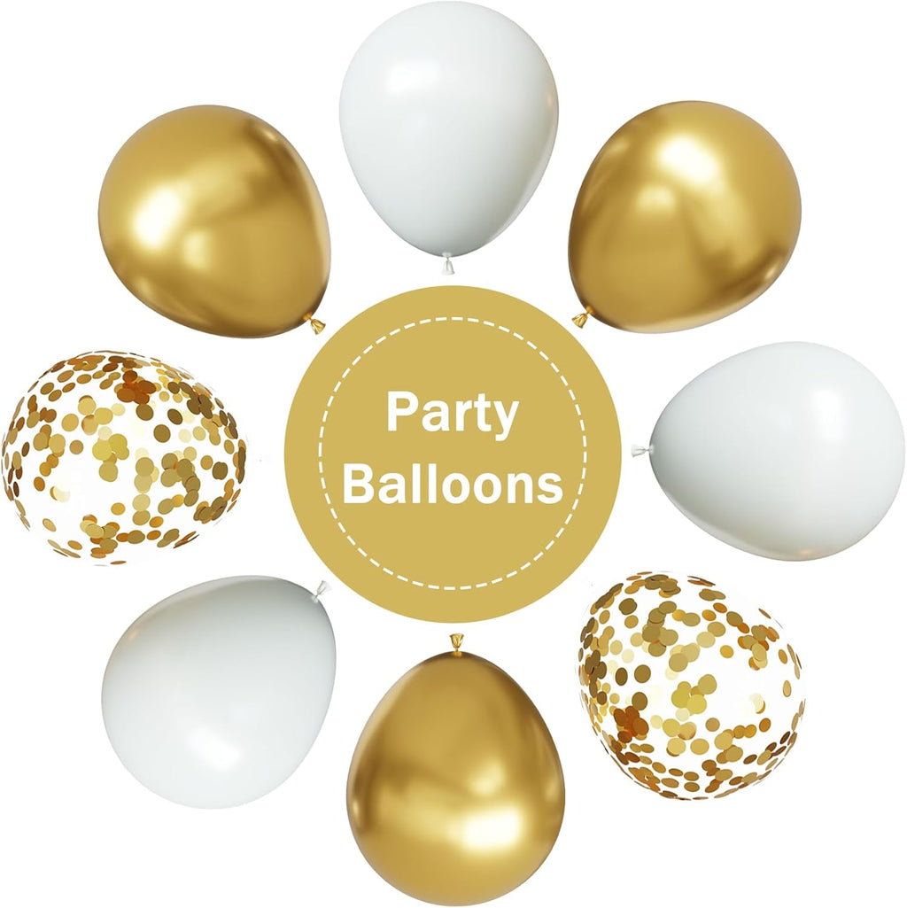 YMSZ White and Gold Confetti Balloons - 67pcs 12 Inch Latex Balloons for Birthday & Wedding Decor