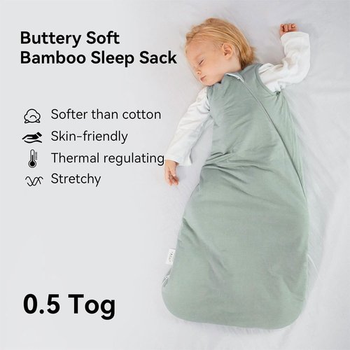 BubblePanda Bamboo Sleep Sack - Soft & Lightweight 0.5 Tog for Toddlers 12-18 Months | 2-Way Zipper