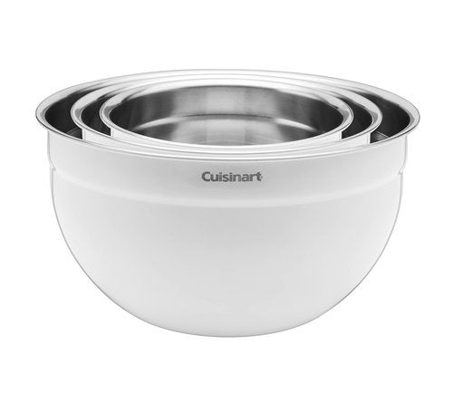 Cuisinart CTG-00-SMBW White Painted Stainless Steel Mixing Bowls with Lids, Set of 3