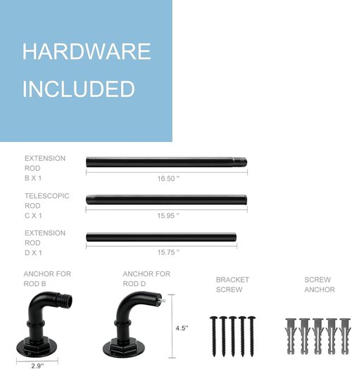 Byondeth Curtain Rods - Adjustable Blackout Wrap Around | 16 to 45 Inches, 1 Inch Diameter, Black