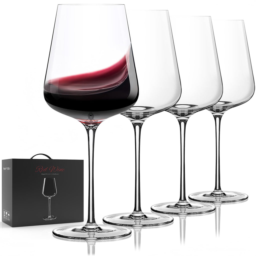Potdoctor Wine Glasses Set of 4, Crystal Hand Blown Red/White Wine Glass with Stem-17 oz, Dishwasher Safe, Unique Gift for Wedding, Birthday, Anniversaries, Father's Day