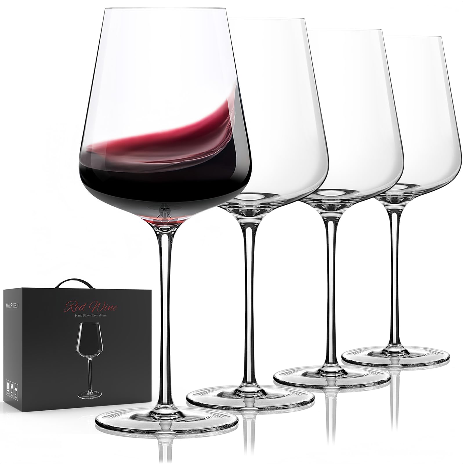 Potdoctor Wine Glasses Set of 4, Crystal Hand Blown Red/White Wine Glass with Stem-17 oz, Dishwasher Safe, Unique Gift for Wedding, Birthday, Anniversaries, Father's Day