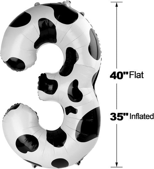 Cow Print | 40-Inch Number 3 Balloon - Perfect for 3rd Birthday Party Decorations