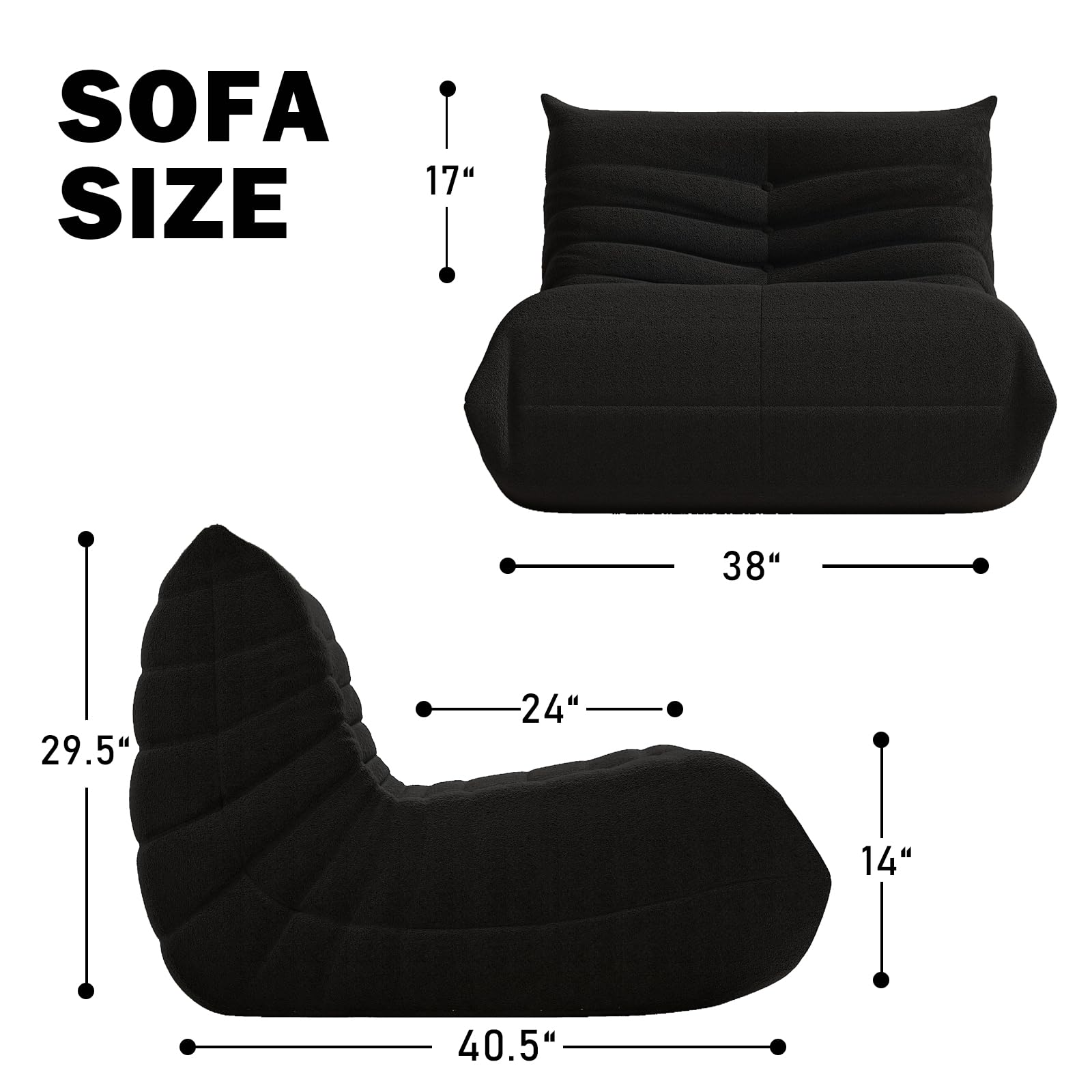 Bean Bag Chair, Memory Foam Bean Bag Sofa Large Bean Bag Chair for Adults, Bean Bag Chairs for Teens with High Density Comfortable Foam, Memory Foam Lazy Sofa for Living Room, Bedroom (Black)