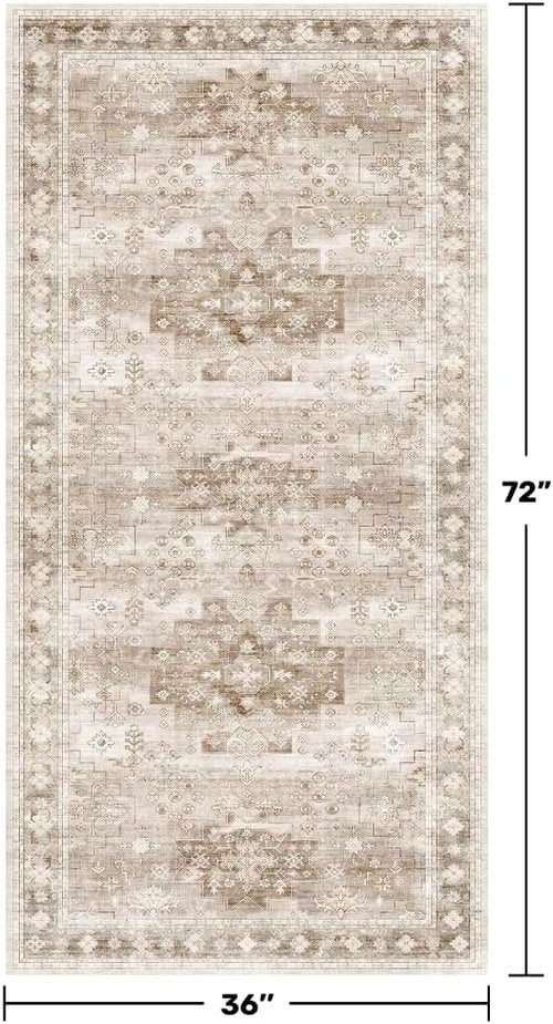Farmhouse Large Entryway Rug by Washable | Non-Slip, Stain Resistant, 3x6 Beige/Latte for Kitchen & Nursery