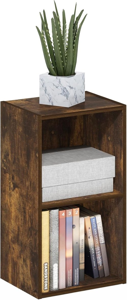 Furinno PASIR 2-Tier Modern Bookshelf - Easy Assembly Open Shelves Bookcase | Amber Pine, 9 x 12 x 21