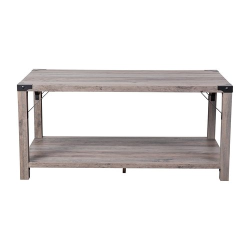 Flash Furniture Wyatt Modern Farmhouse 2 Tier Coffee Table - Gray Wash Engineered Wood Frame - Black Metal Crisscross Side Braces and Corner Accents