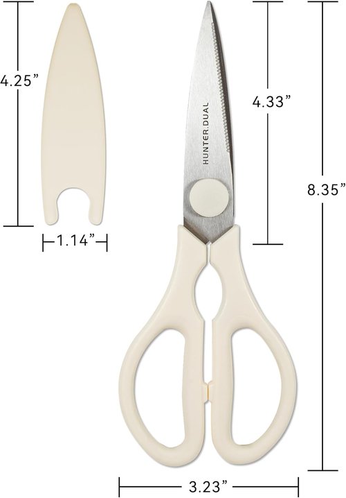 HUNTER.DUAL Heavy Duty Kitchen Scissors - Versatile Poultry Shears for Cutting Chicken, Meat & Veggies | 8.35 Inch, Cream