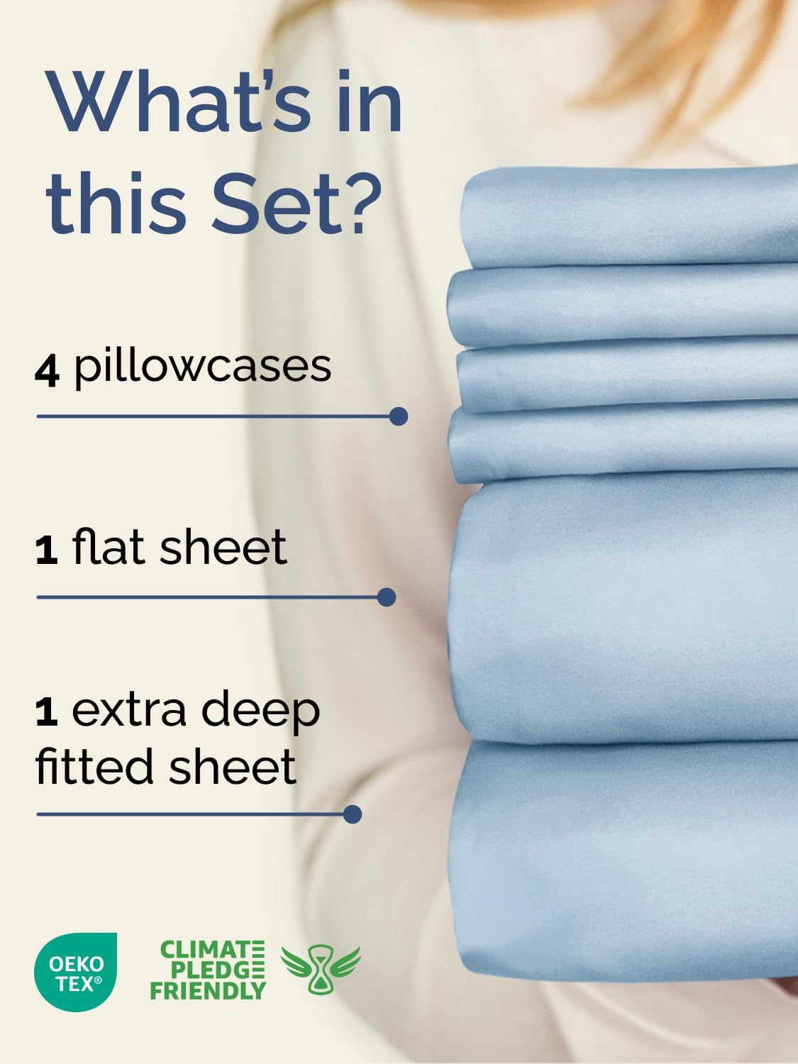 Skiennix Extra Deep Full Sheet Set - 6-Piece Breathable Cooling Bedding - Soft, Wrinkle-Free Sky Blue