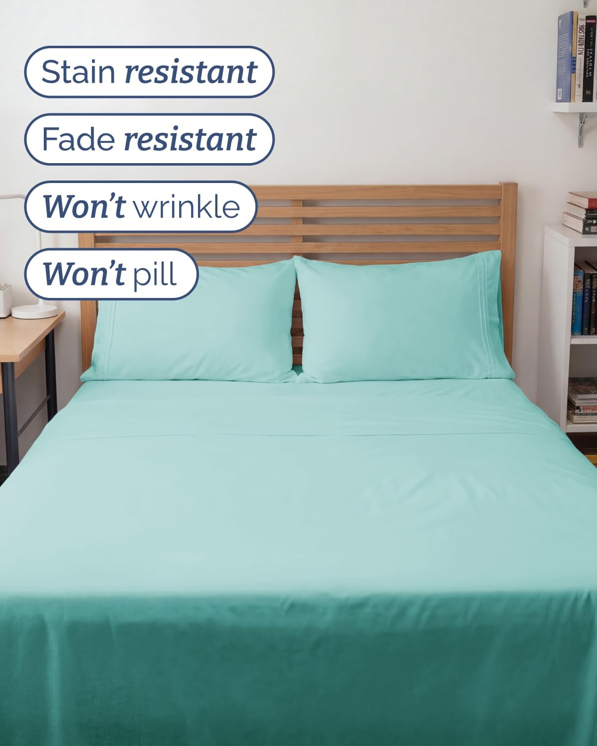 Skiennix Full XL Bed Sheet Set - Soft, Breathable & Cooling 4-Piece Luxury Bedding - Deep Pockets, Spa Blue