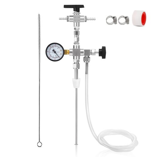 Hgkeke Counter Pressure Bottle Filler Stainless Steel Bottle Filler Counter Pressure Beer Bottling Wand 60psi CO2 Gauge 1/4 & 5/16 Barb Homebrew Beer Bottle Filler Hand Held Bottle Filler 3ft Hose