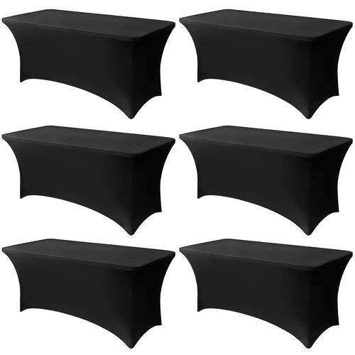 Lemict 6FT Black Table Cloth - 6 Pack Fitted Stretch Rectangle Spandex Tablecloth, Washable Table Cover for Party, Picnic, Wedding, Banquet, Birthday and Festival(30" x 72")