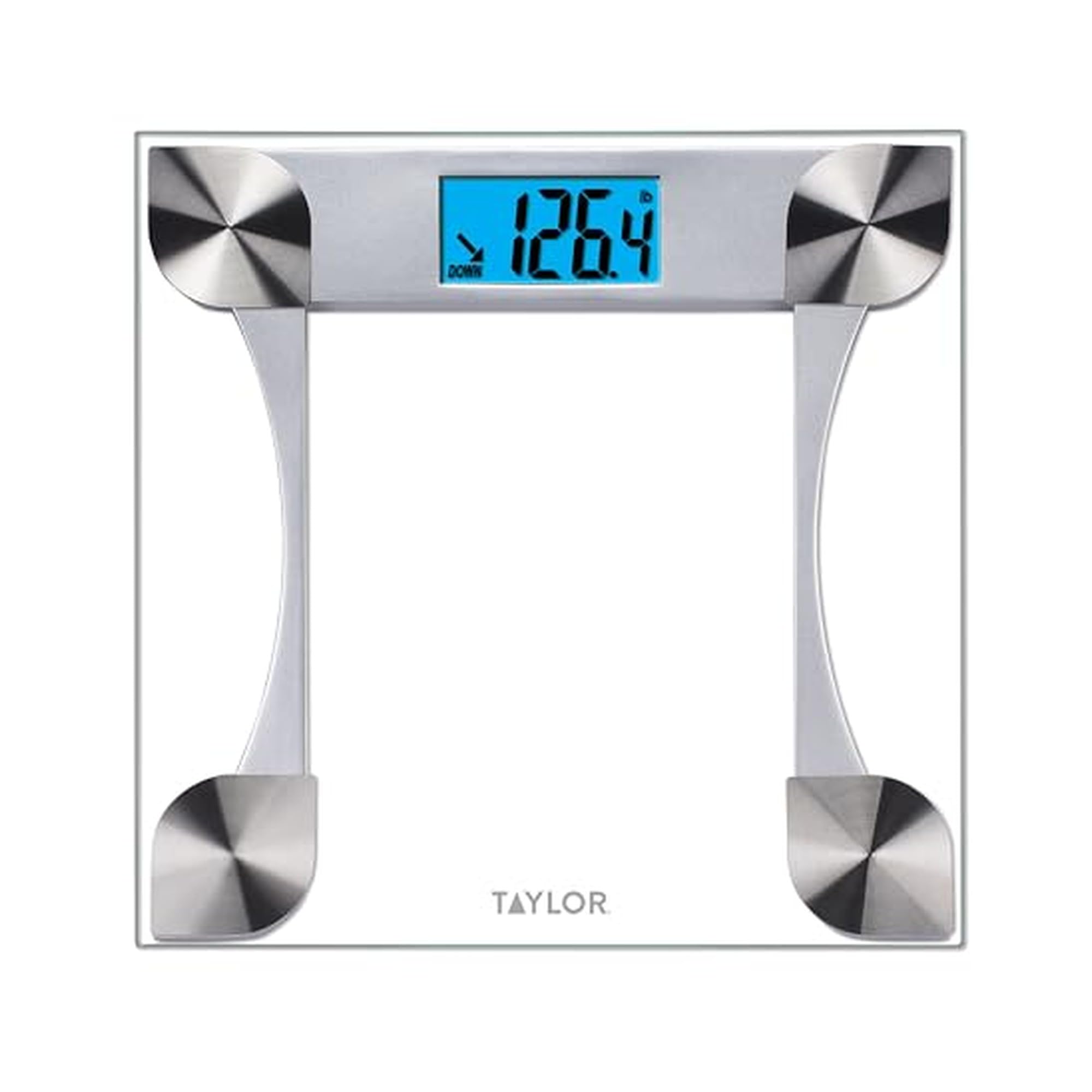 Taylor Digital Bathroom Scale for Body Weight, Large 12.2 Inch Glass Platform, Blue Backlit LCD Display, 440 lb Capacity, Weight Tracking for 2 Users, Clear