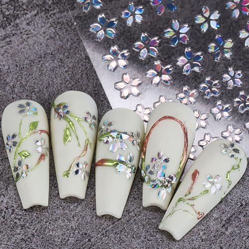 3D Cherry Blossom Nail Stickers Metallic Silver Gold Sakura Nail Decals